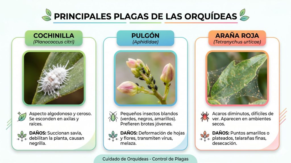 Detalles de las principales plagas que atacan a las orquídeas mariposa.