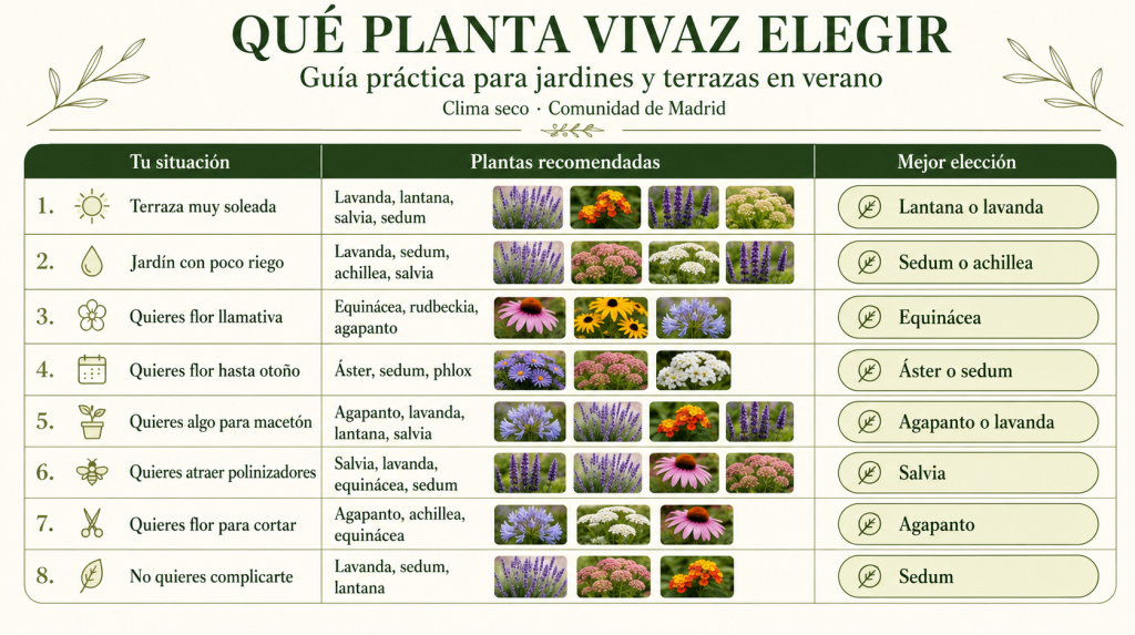 Qué planta vivaz elegir según tu jardín o terraza Guía visual para elegir la planta vivaz adecuada según la situación del jardín en Madrid