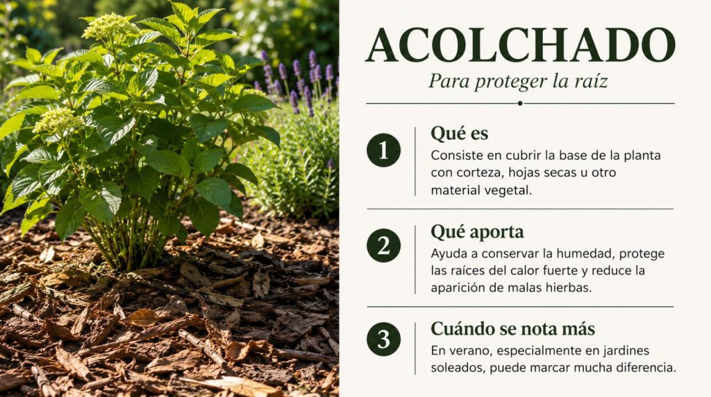 Acolchado: cómo proteger la raíz de las vivaces Acolchado o mulching para proteger la raíz de las plantas vivaces del calor en verano
