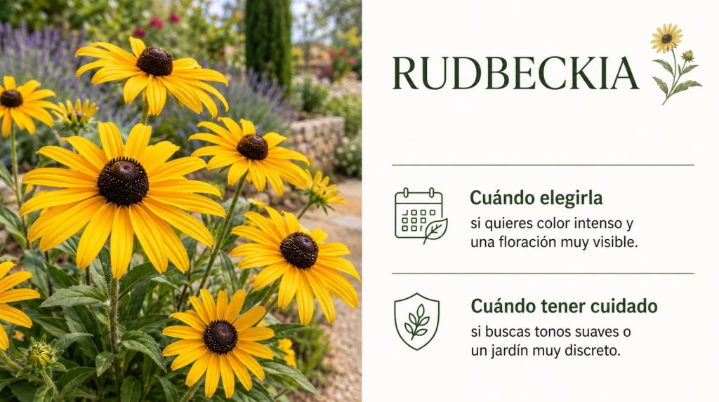 Rudbeckia: color intenso para el jardín en verano Rudbeckia con flores amarillas de centro oscuro, planta vivaz de floración abundante