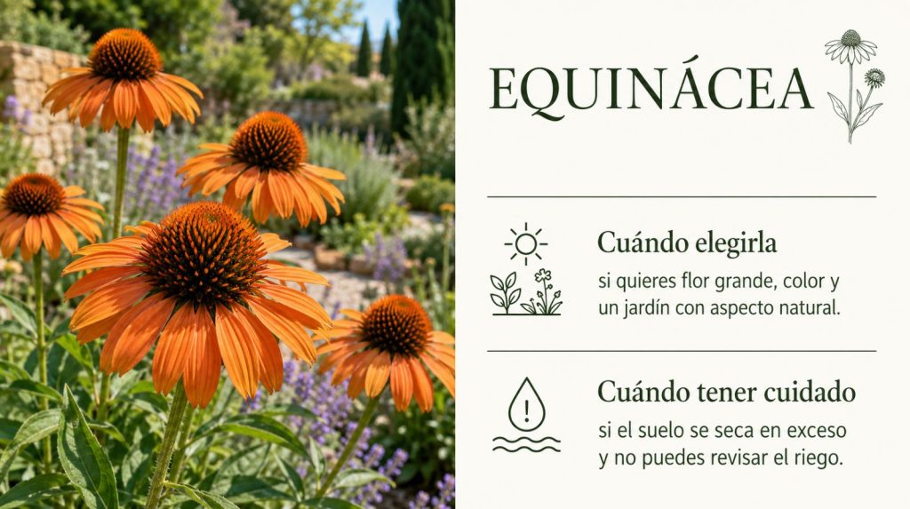 Equinácea: flor llamativa para el jardín en verano Equinácea con flores naranjas de centro marcado, vivaz de verano para exteriores
