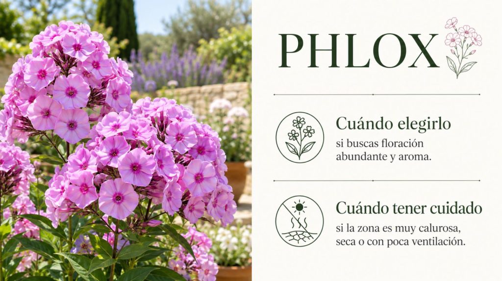 Phlox: floración abundante y aroma para el jardín Phlox con flores rosas agrupadas y aromáticas, planta vivaz para zonas frescas