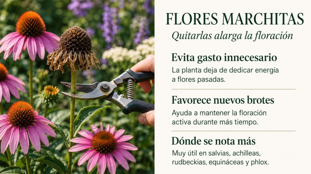Flores marchitas: por qué conviene quitarlas Eliminar flores marchitas para alargar la floración de las plantas vivaces
