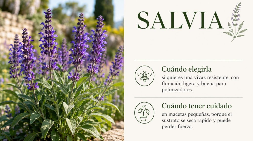 Salvia: planta vivaz para jardines soleados Salvia ornamental con espigas violetas, vivaz resistente que atrae polinizadores