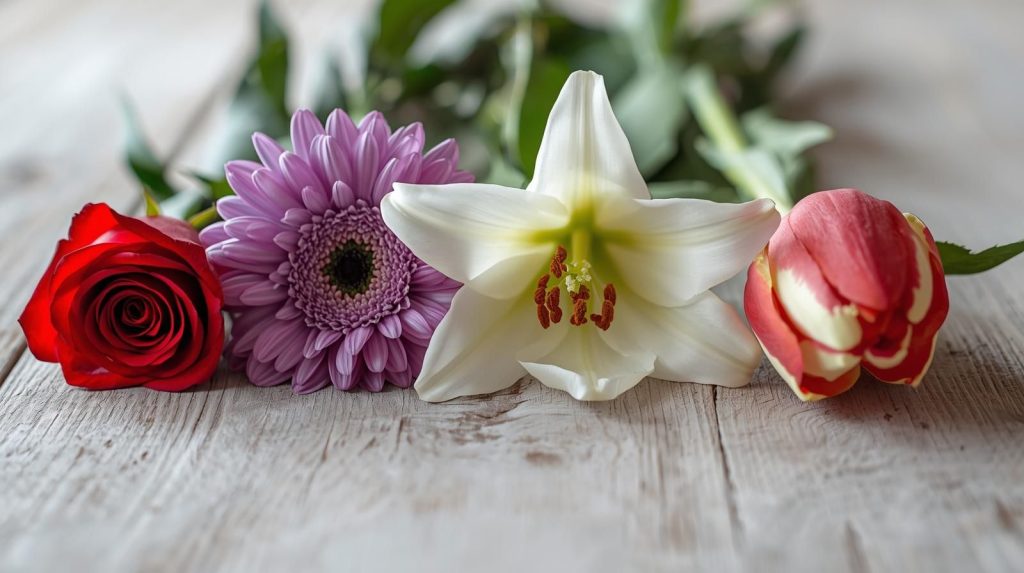 Flores para hacer un ramo Distintos tipo de flores para regalar, rosas, crisantemo, lirios o tulipanes