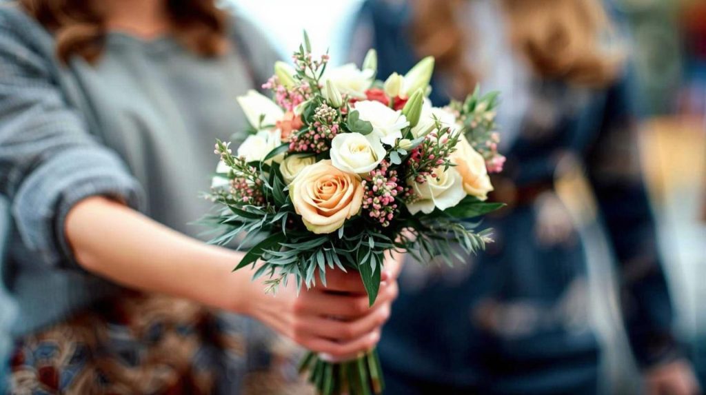 Ramo de flores para regalar a mamá Ramo de flores mixtas y rosas en colores claros