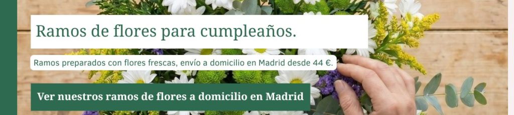 Banner para ver ramos de flores para cumpleaños con envío a domicilio en Madrid desde 44 euros