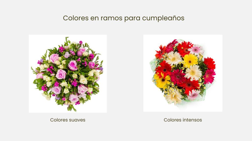 Comparación entre ramos de flores de colores intensos y tonos suaves