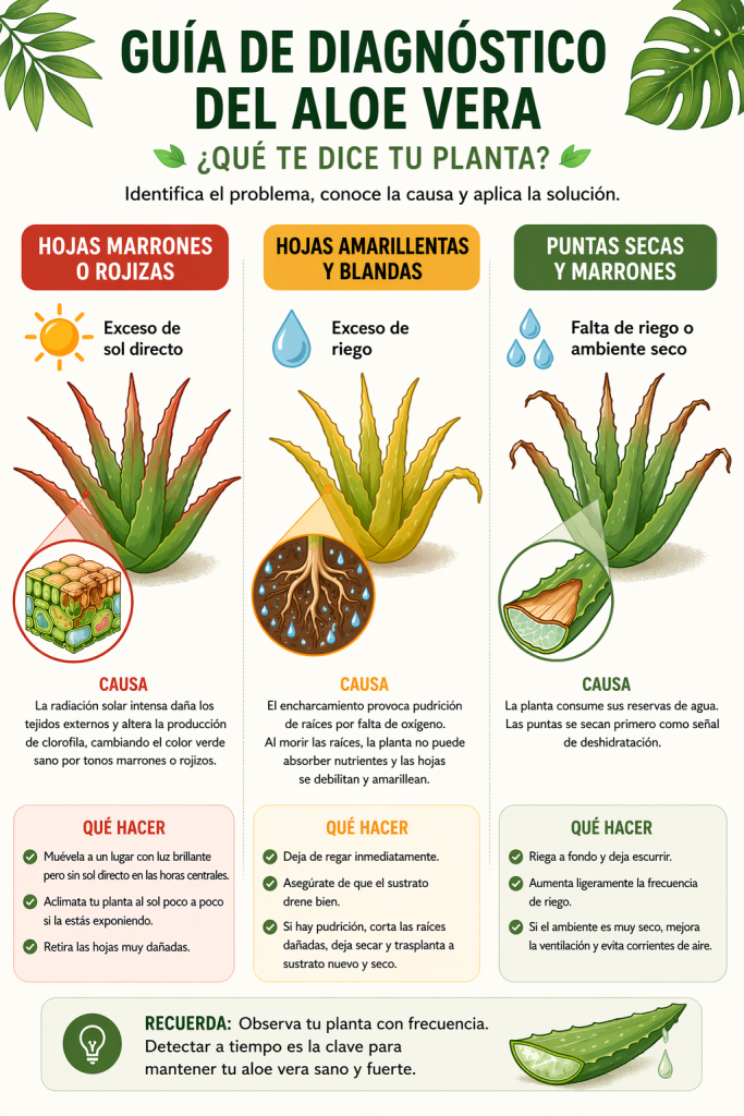 Problemas más comunes en las hojas de un Aloe Vera y su solución.