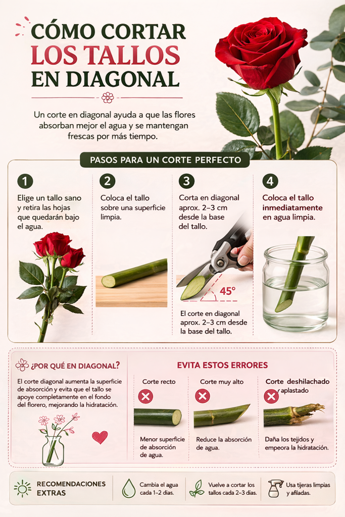 Como cortar los tallos de una flor en diagonal