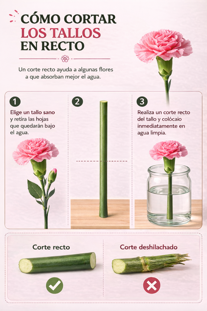 Infografía de como cortar los tallos de una flor