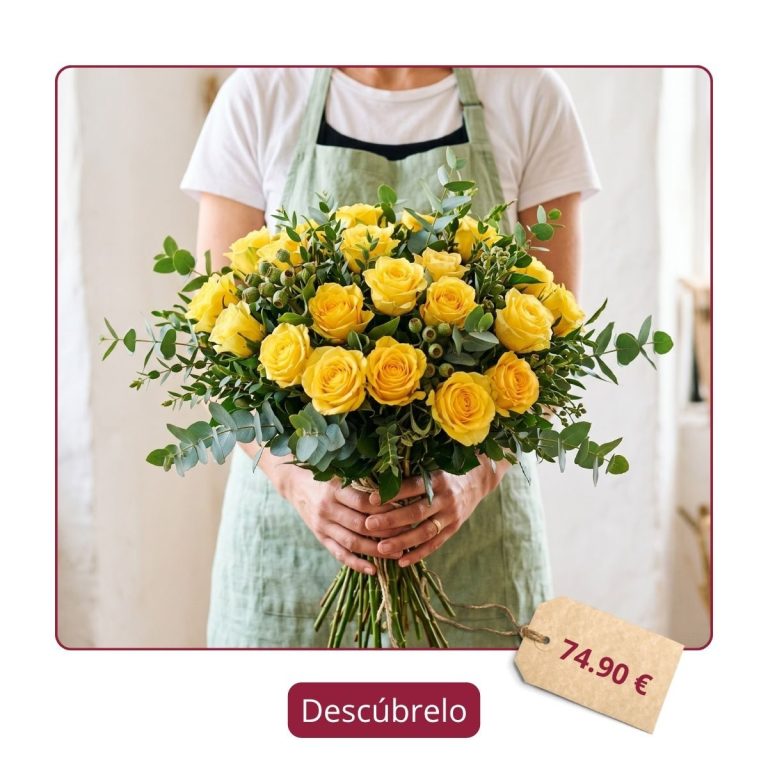 Ramo de rosas Tiber — Flores como Soles Ramo de 25 rosas amarillas Tiber para regalar en un cumpleaños en Madrid
