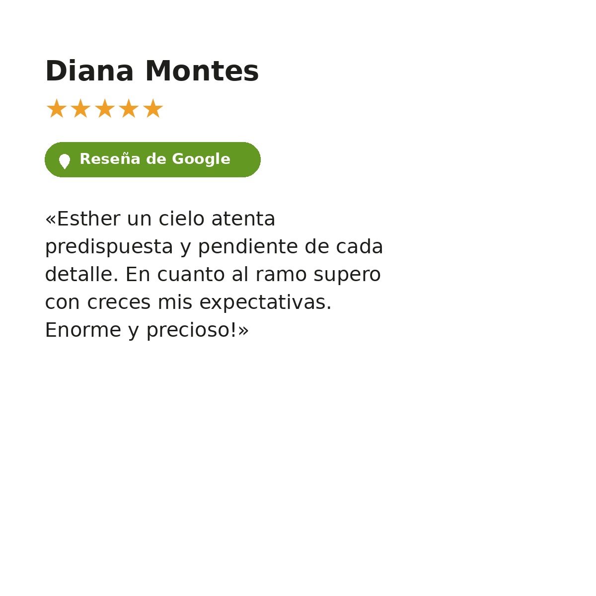 Reseña de clienta - Floristería online Madrid - Flores como Soles Reseña 5 estrellas en Google de clienta de Flores como Soles, floristería online en Madrid
