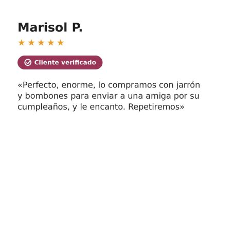 Reseña de cliente verificado - Ramo de Flores Margarita Madrid - Flores como Soles Reseña 5 estrellas de cliente verificado sobre el Ramo de Flores Margarita comprado con jarrón y bombones para un cumpleaños