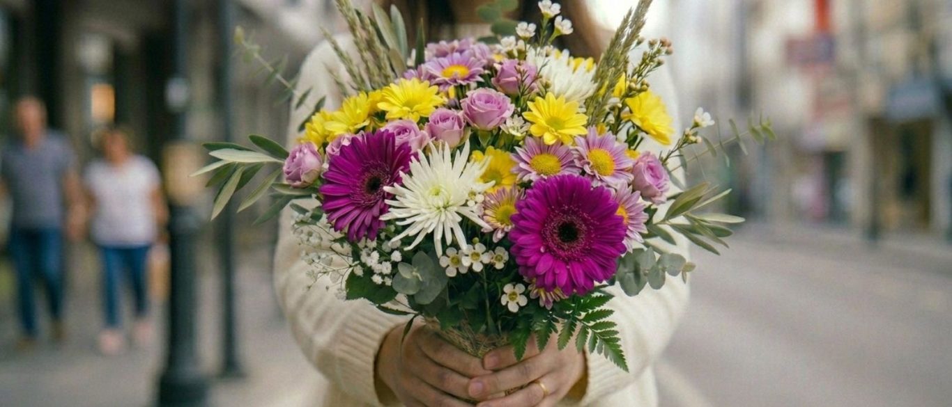 Ramo de lirios naranjas con hojas de helecho