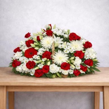 Centro para funerales Centro de rosas y anastasias en colores blanco y rojo